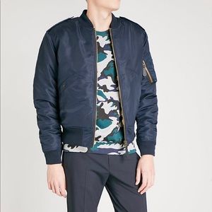 Sandro Sheepskin Lined Bomber Jacket Navy Blue